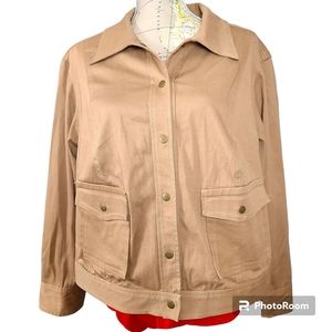 NEW Nicole Z. Size 1X Neutral Tan Relaxed Utility Chore Jacket Casual Minimalist